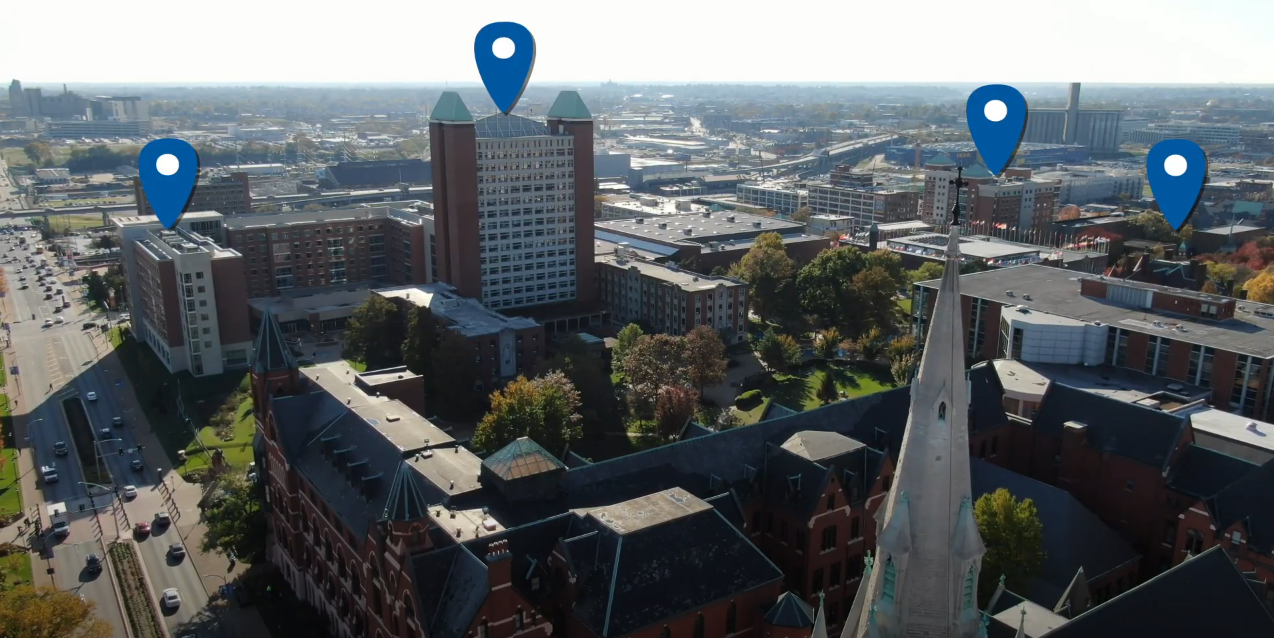 Các tòa nhà ký túc xá nằm ở đường chân trời